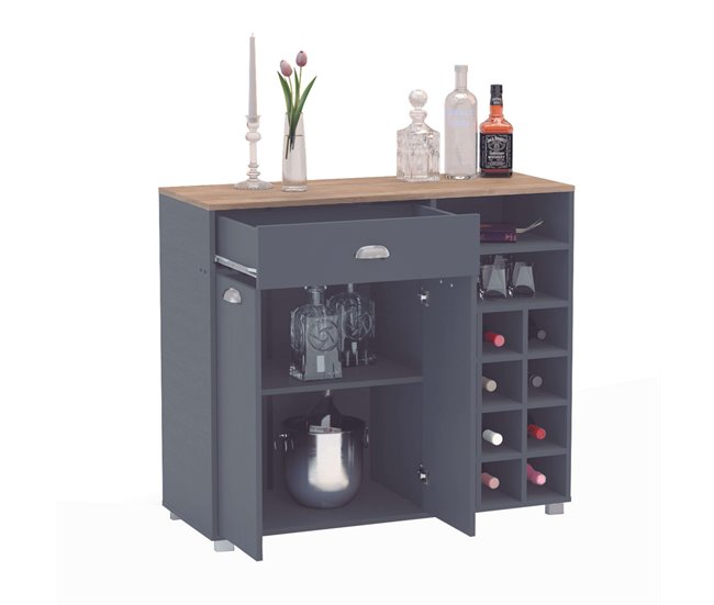 Asfeld Buffet Rack para garrafas de cozinha móveis auxiliares Cinza