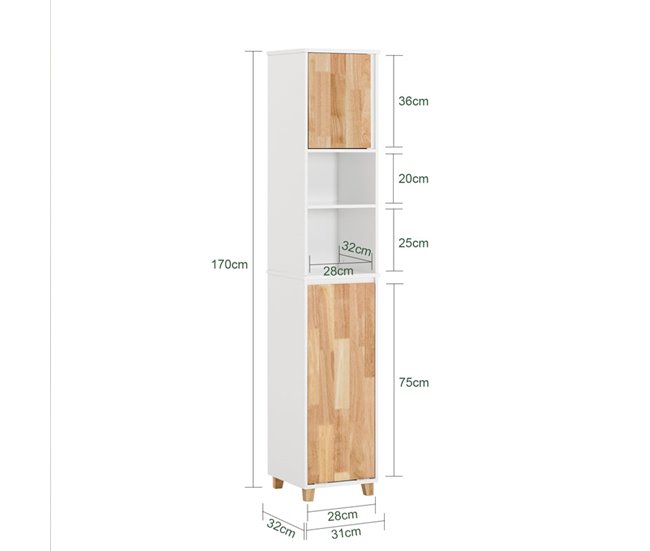 Armário alto de casa de banho 1 porta BZR74-W SoBuy Branco