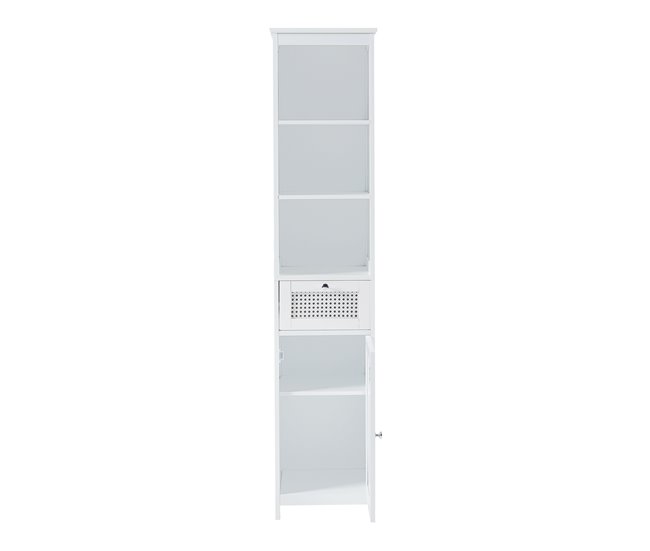 Armário alto Karlsøy com gaveta MDF PVC rattan Branco