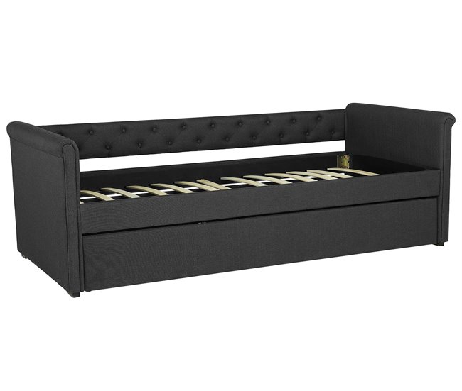 Beliani Cama com estrado Poliéster LIBOURNE 92x220 Azul Marino