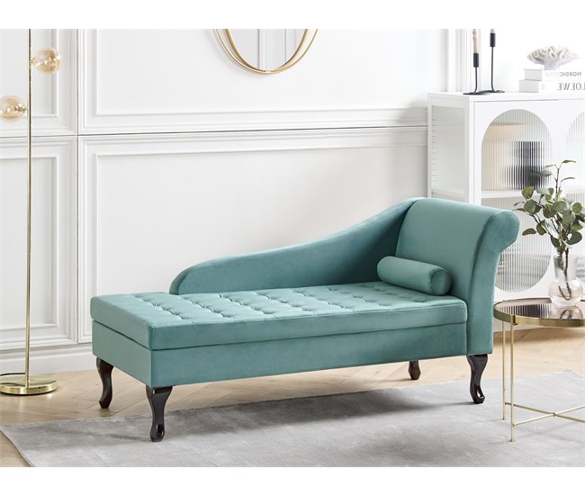 Beliani Chaise longue à direita Veludo PESSAC Azul/ Verde
