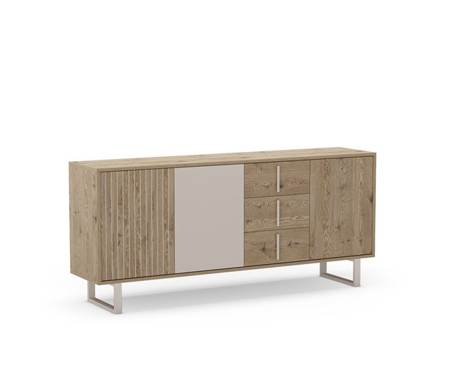 Aparador de 3 portas YAMIL em carvalho e vison Cinza/ Madeira