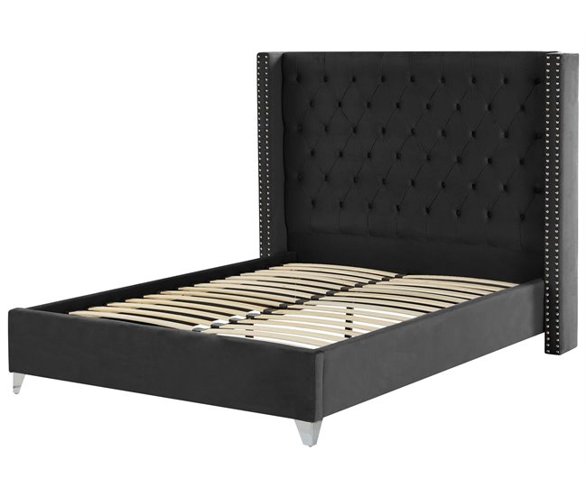 Beliani Cama com estrado Veludo LUBBON 152x215 Preto