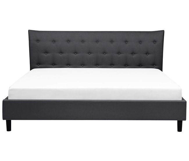 Beliani Cama com estrado Poliéster SAVERNE 197x228 Cinza Claro
