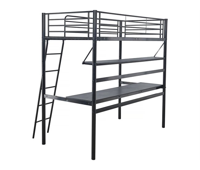 Cama alta com secretária 190x90 Preto