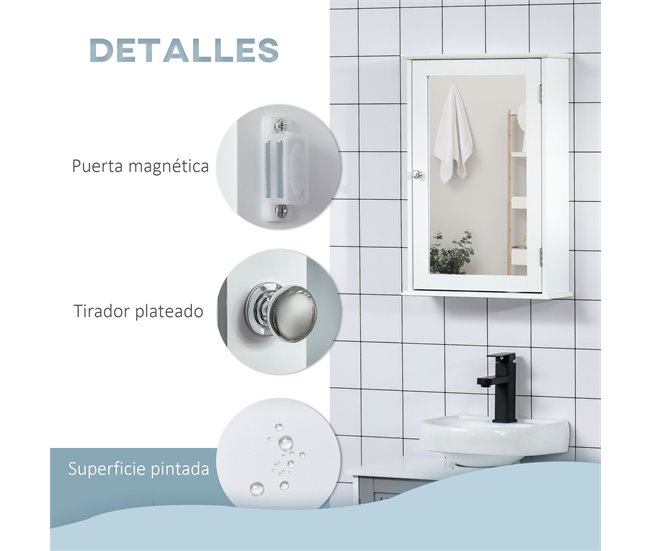 Armário com Espelho para Casa de Banho MDF, vidro kleankin Branco