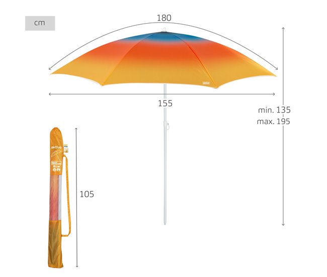 Aktive Guarda-sol de praia 8 varetas inclinável 180x180 Multicor