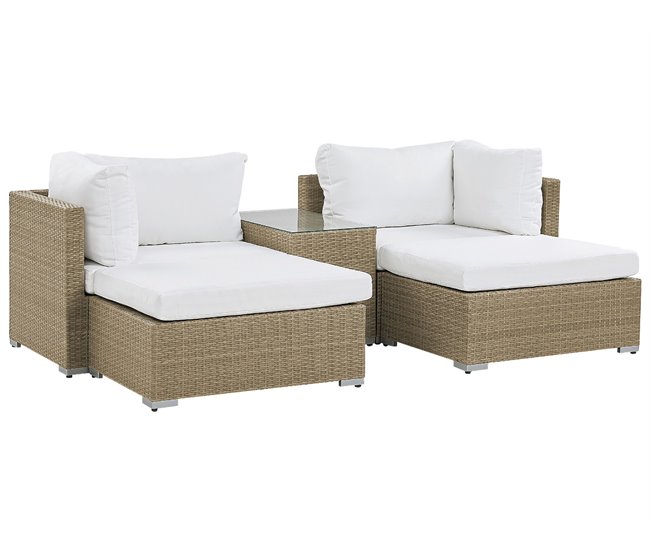 Beliani Conjunto lounge Ratan sintético NOTO Branco/ Bege
