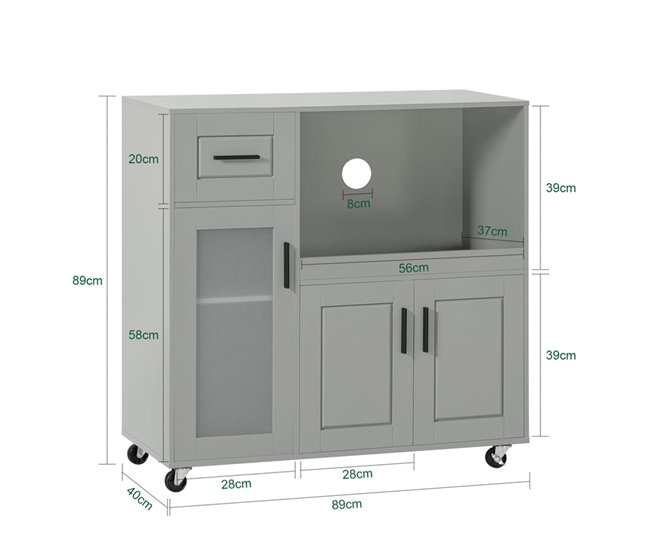 Aparador de cozinha com rodas 3 portas e 1 gaveta FSB78-HG SoBuy Cinza Claro