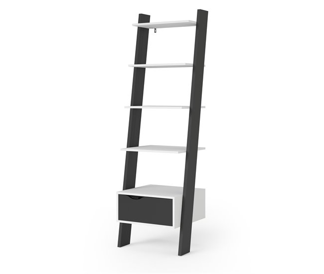 Estante de escadas 4 prateleiras e gaveta DELTA Branco/ Preto