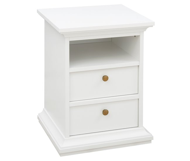 Mesa de cabeceira com 2 gavetas e 1 espaço PARIS Branco