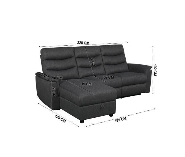 Chaise loungue relax elétrico FAMILY Antracite