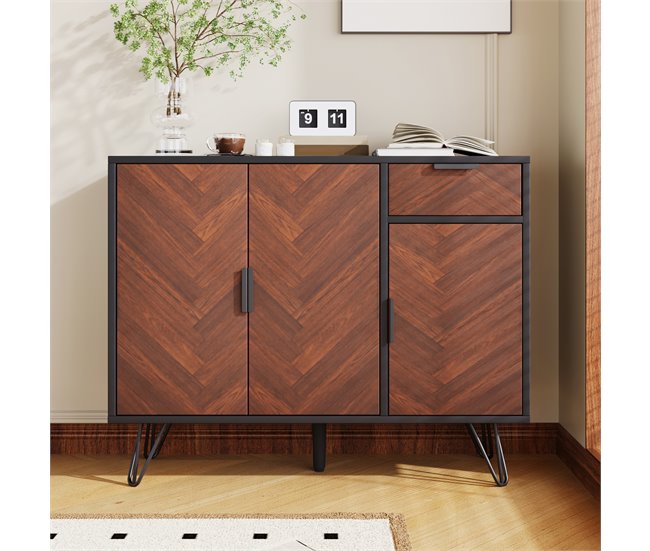 Aparador com 3 portas e 1 gaveta 90 Preto