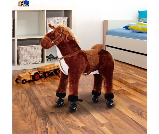 Cavalo de Baloiço Pelúcia, tubo de aço, algodão PP HOMCOM Castanho