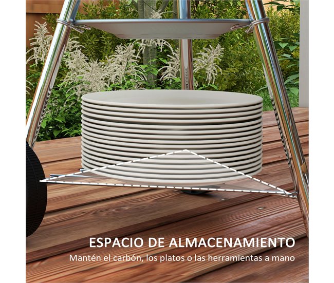 Barbecue a Carvão Metal e Porcelana Outsunny Multicor
