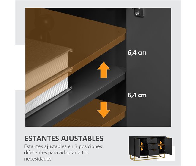 Aparador MDF e Metal HOMCOM, casa - móveis de armazenamento Preto