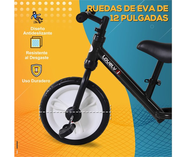 Bicicleta de Equilibrio PP, Metal HOMCOM Preto