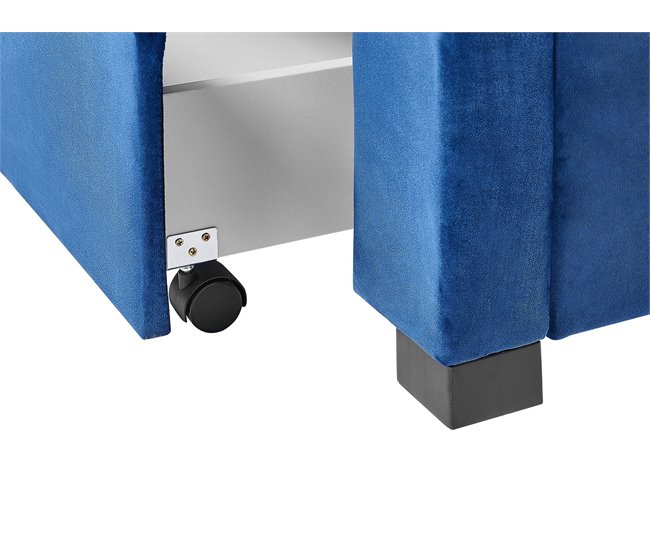 Beliani Cama com armazenamento Veludo LIEVIN 145x217 Azul Marino