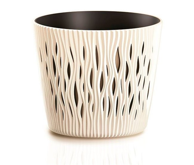 3x plantas redondas de plástico Sandy Round Creme