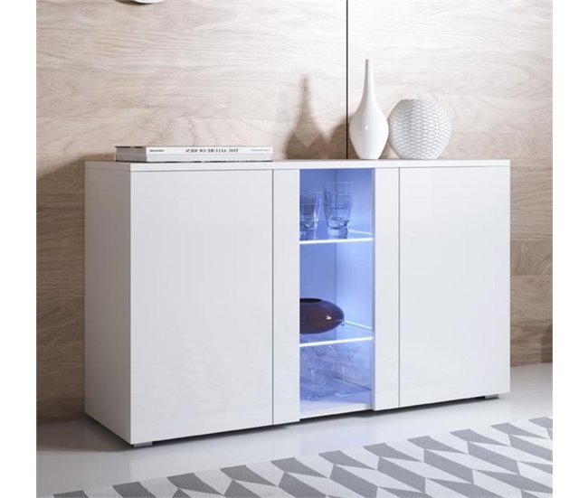 Aparador Sala de estar e jantar 3 portas LED Luke A1 120 Branco