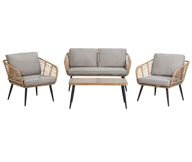 Beliani Conjunto lounge Ratan sintético CORINTH II Cinza Claro