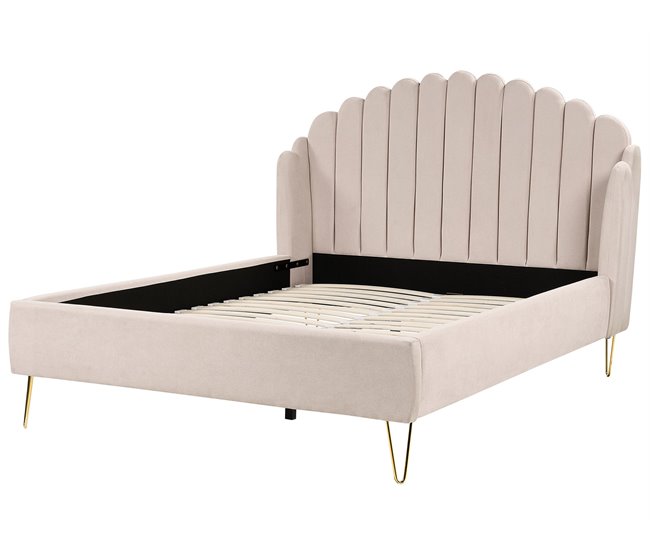 Beliani Cama com estrado Poliéster AMBILLOU 157x214 Bege