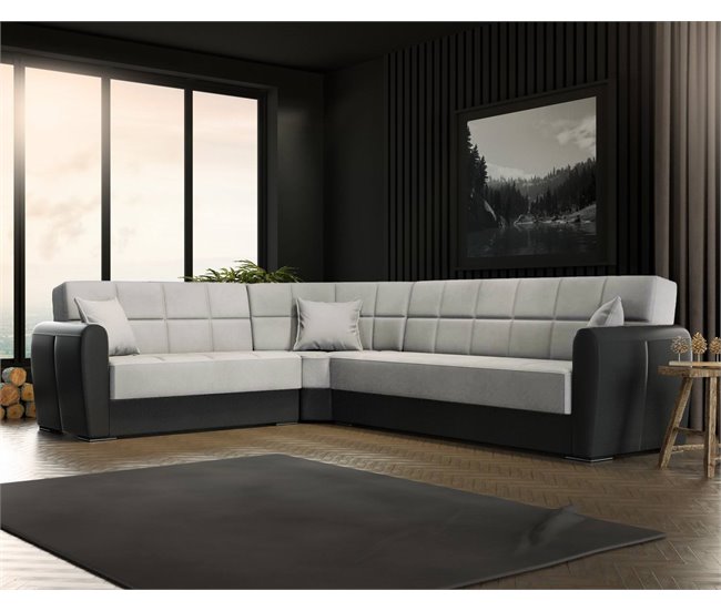 Sofá cama com península de tecido Dgytkjæ Cinza Claro