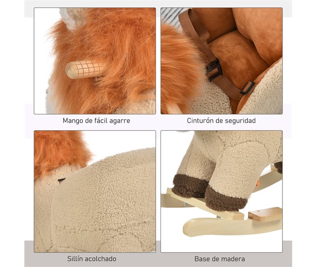 Baloiço para Bebé Madeira de Álamo, Metal e Pelúcia HOMCOM Castanho