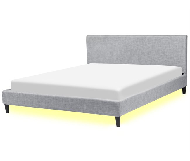 Beliani Cama com LED Poliéster FITOU 190x214 Cinza Claro