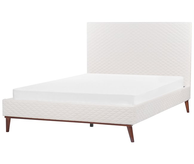 Beliani Cama com estrado Veludo BAYONNE 171x212 Branco/ Bege