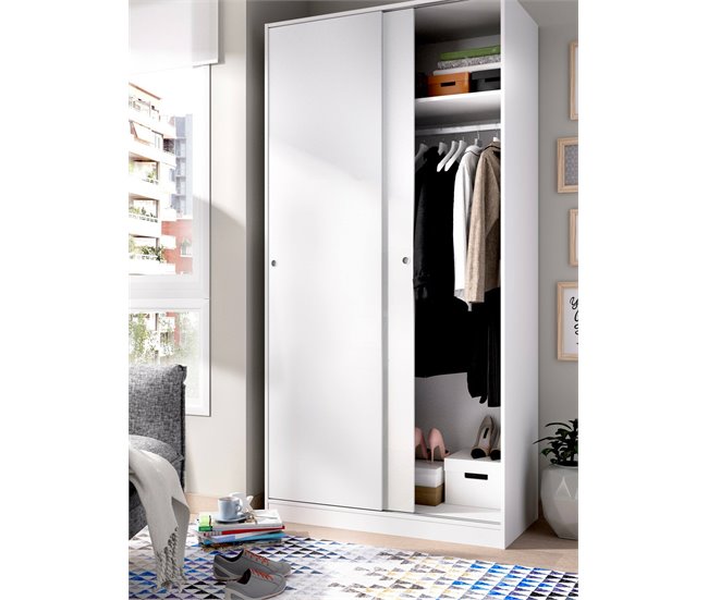 Armário 2 portas com efeito madeira 100 Branco