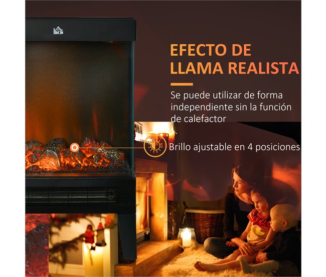 Lareira Elétrica Aço, ABS e Vidro Temperado HOMCOM Preto