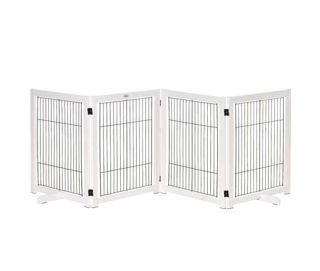 Barreira de Segurança para Cães Madeira de Pinho e Aço PawHut Branco