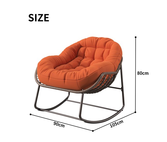 Cadeira de balanço de rattan para exterior, almofada Bege