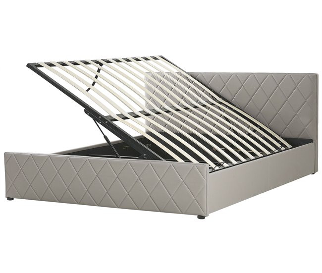 Beliani Cama com estrado Pele sintética ROCHEFORT 190x214 Cinza Escuro