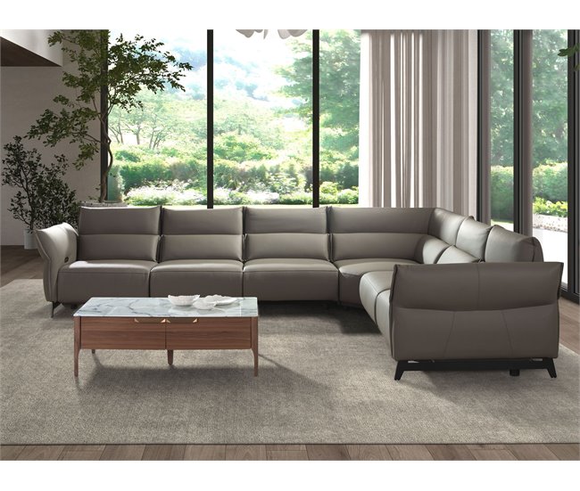 ANGEL CERDA Sofá de canto modular relax em pele cinzenta escura Cinza