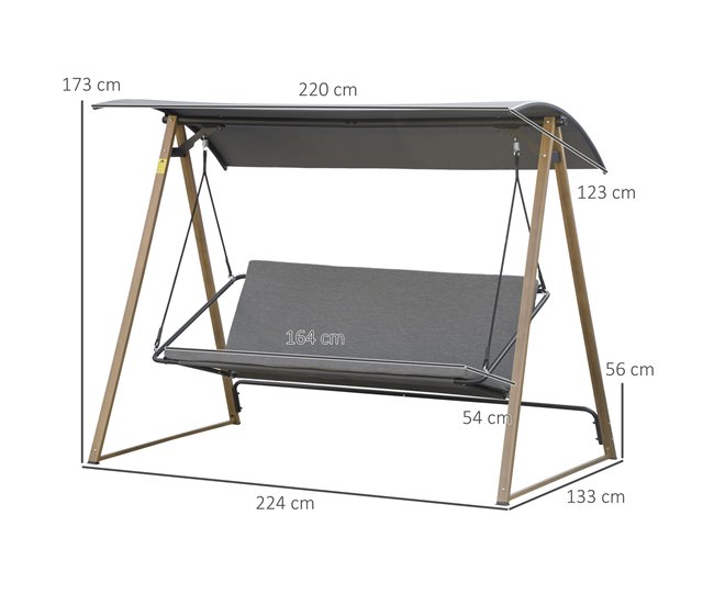 Baloiço de Exterior 224x133x173 cm Outsunny Cinza