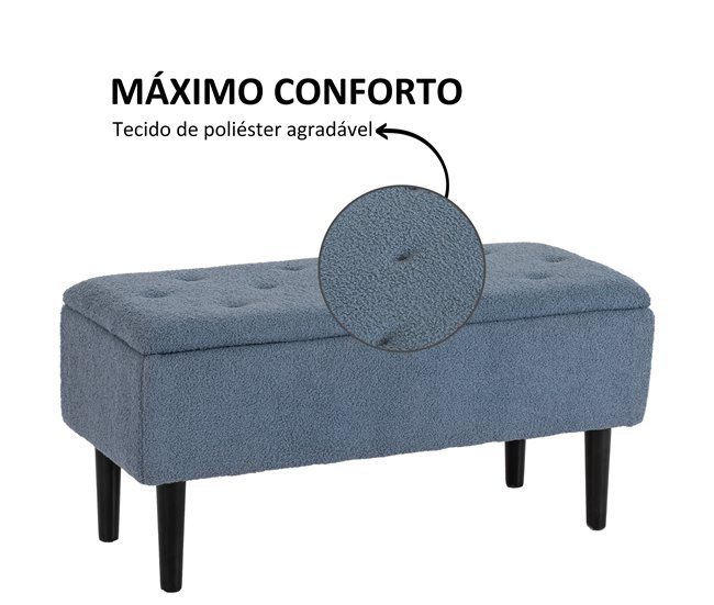 Banco de Armazenamento Poliéster, Espuma e Madeira de Borracha 38x95 Cinza