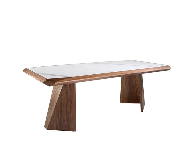 ANGEL CERDA Tabela de jantar retangular mármore porcelânico e nogueira 220x110 Nogal