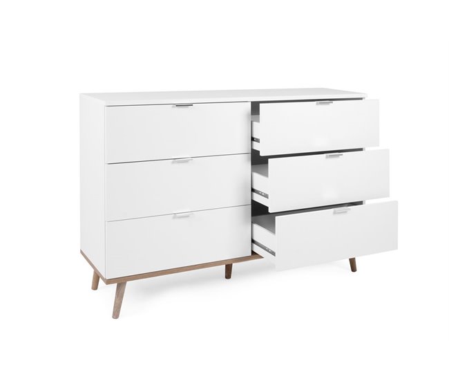 Cómoda dulpa com 3+3 gavetas NORDIC Branco/ Madeira