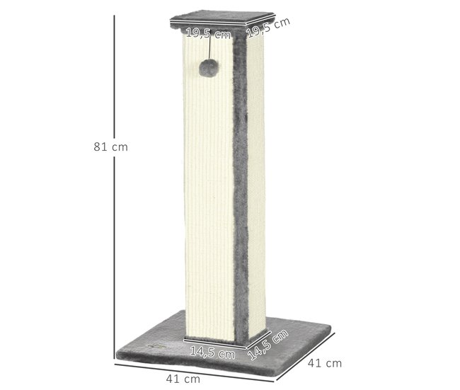 Arranhador para Gatos Aglomerado de Madeira, Pelúcia e Sisal Cinza
