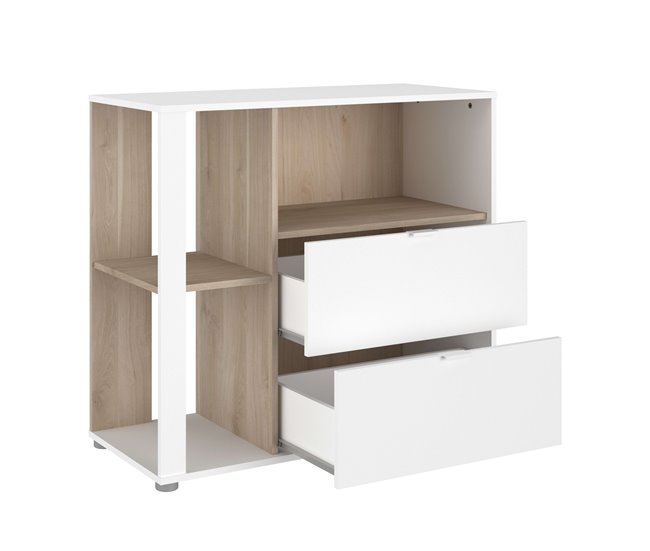 Closet Boreal com gavetas e prateleiras Branco/ Madeira