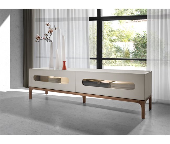 Mesa de TV em madeira de nogueira e cinzento com iluminação interior Cinza
