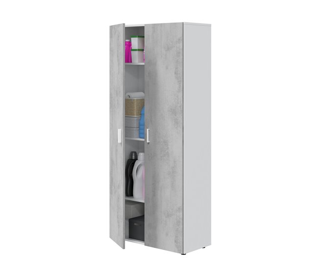 Armário multiuso com 2 portas com efeito madeira Cinza