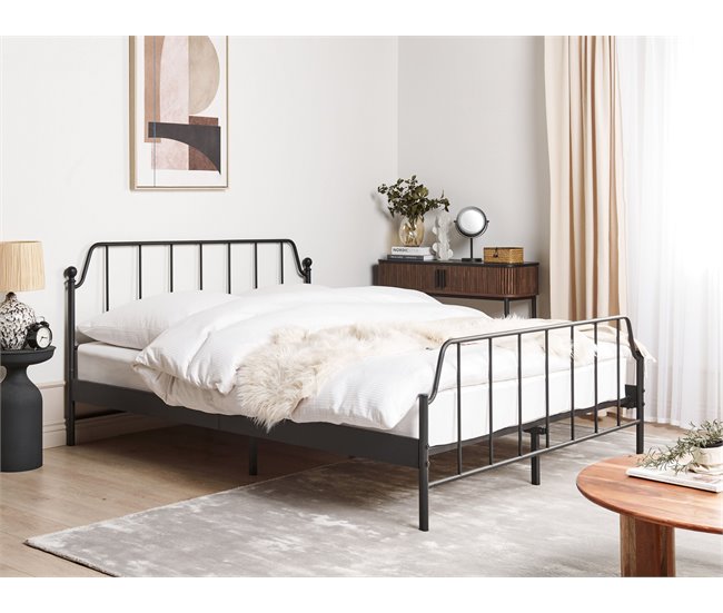 Beliani Cama com estrado Ferro MAURESSAC 164x206 Preto