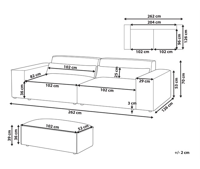 Sofá modular 2 lugares com repousa-pés HELLNAR Cinza