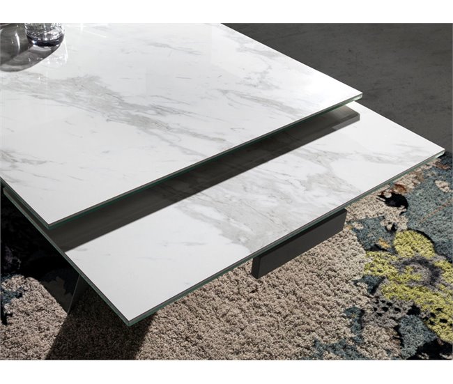 ANGEL CERDA Mesa de jantar extensível em mármore branco Branco/ Preto