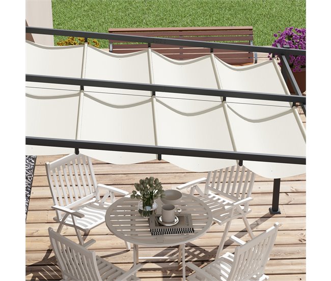 Pérgola de Parede Aço e Poliéster Outsunny 297x297 Cru