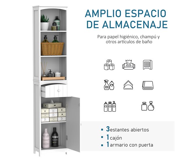Armário Polivalente MDF HOMCOM, casa - casa de banho 34 Branco