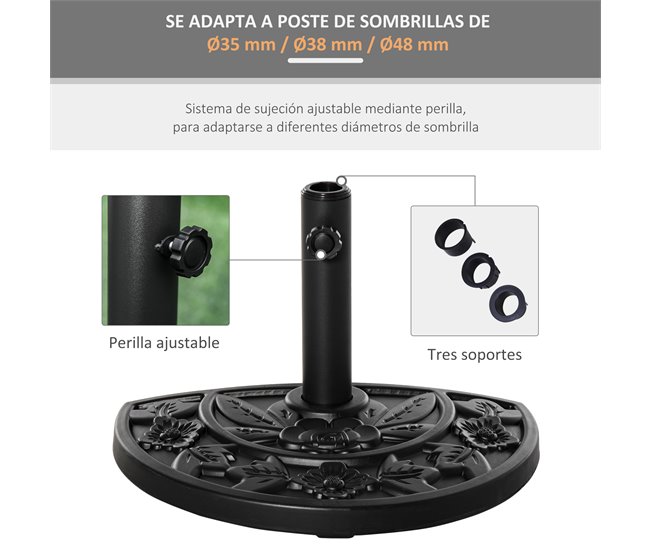 Base Chapéu de Sol Semicircular Aço, Cimento e HDPE Outsunny 50x32 Preto